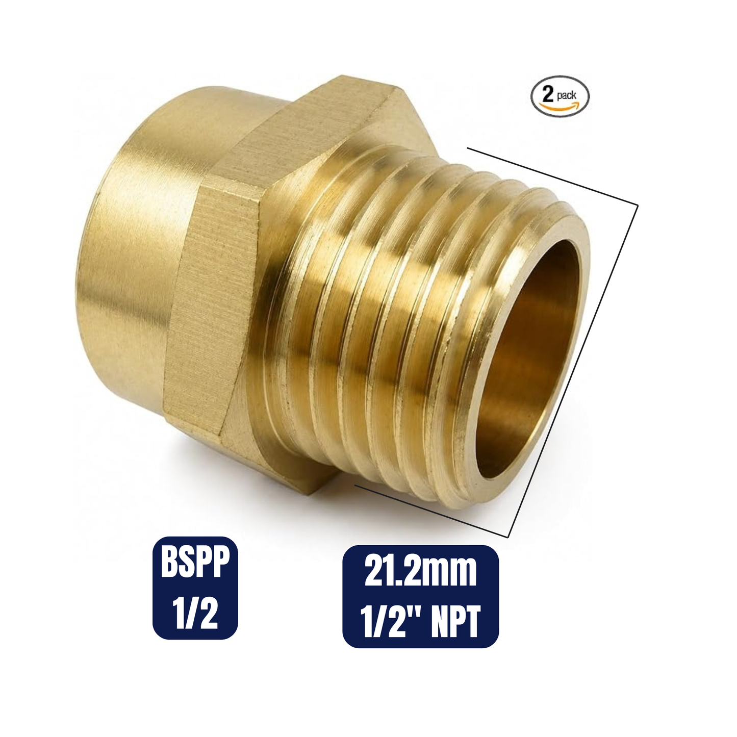 ½” BSPP Female to ½” NPT Male Adapter Brass