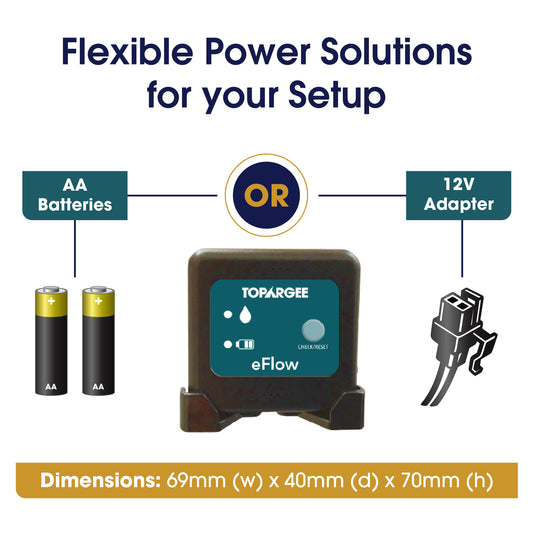 Flexible power solution options for Topargee Bluetooth Water Tank Gauge setup including AA battery and hardwire