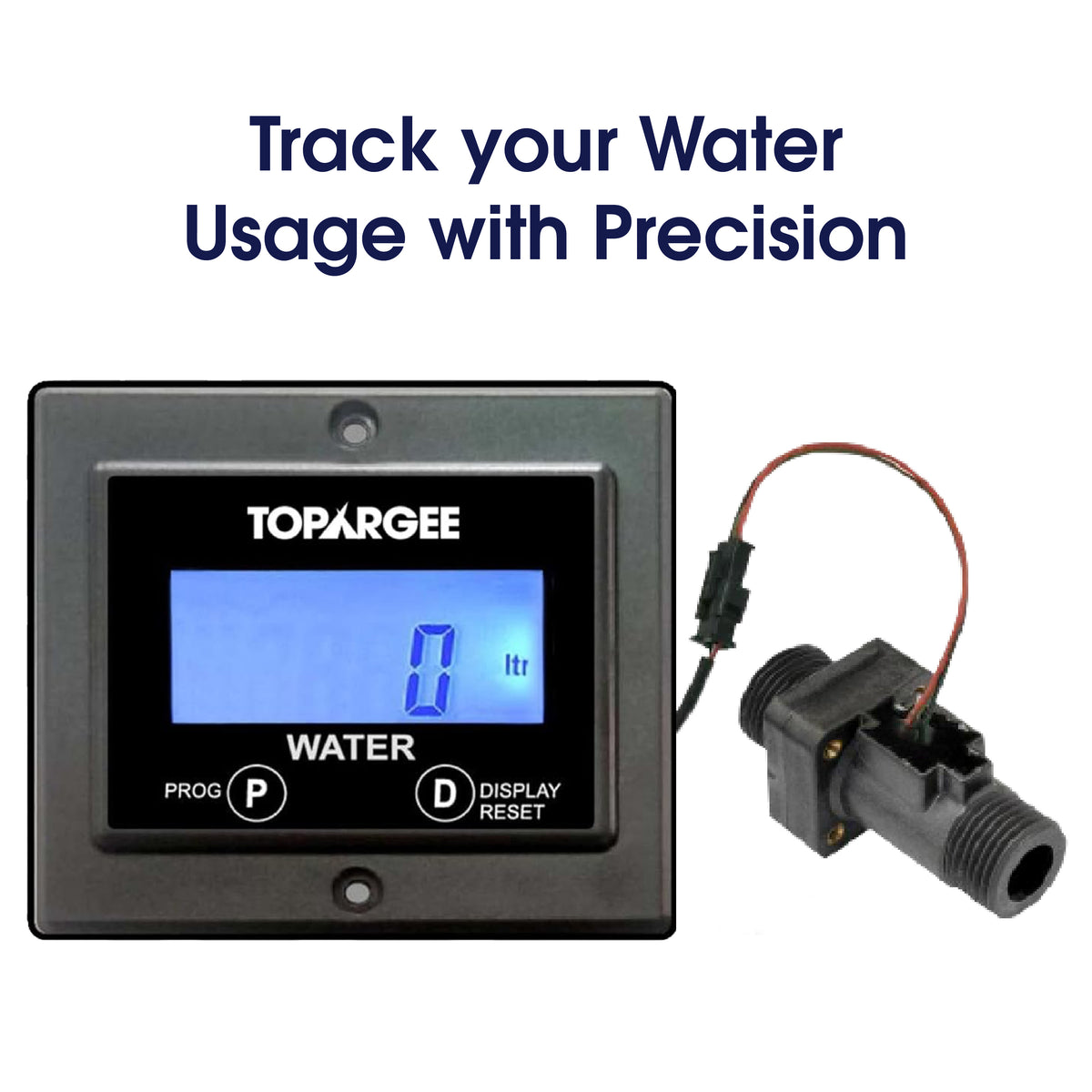 Topargee Flush Mount Water Tank Gauge and sender unit with text Track Your Water Usage with Precision for RV caravan, overlander and boat