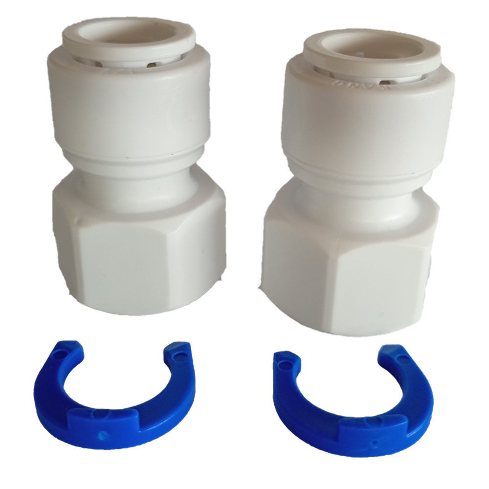 Half inch BSPP female to half inch push fit adapter — 2 pack with blue locking clips for Topargee water tank gauge