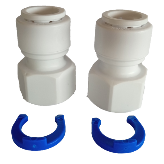 Half inch BSPP female to half inch push fit adapter — 2 pack with blue locking clips for Topargee water tank gauge
